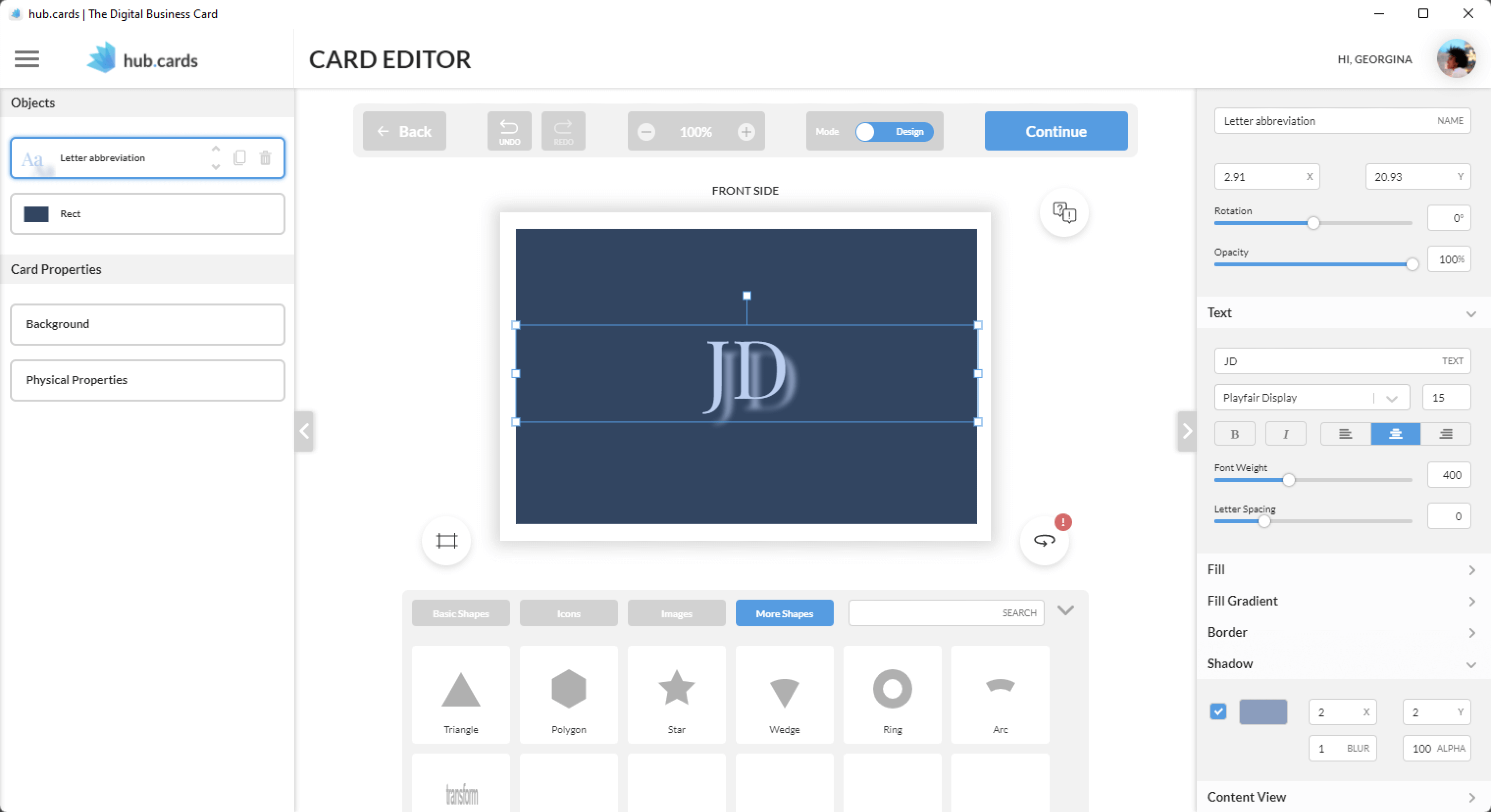 hub.cards Card Editor Shadow Edit